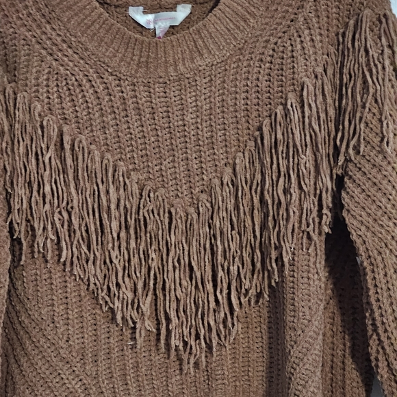 No Boundries Girls Brown Fringe Crew Neck Sweater Size S NWT - Picture 4 of 8